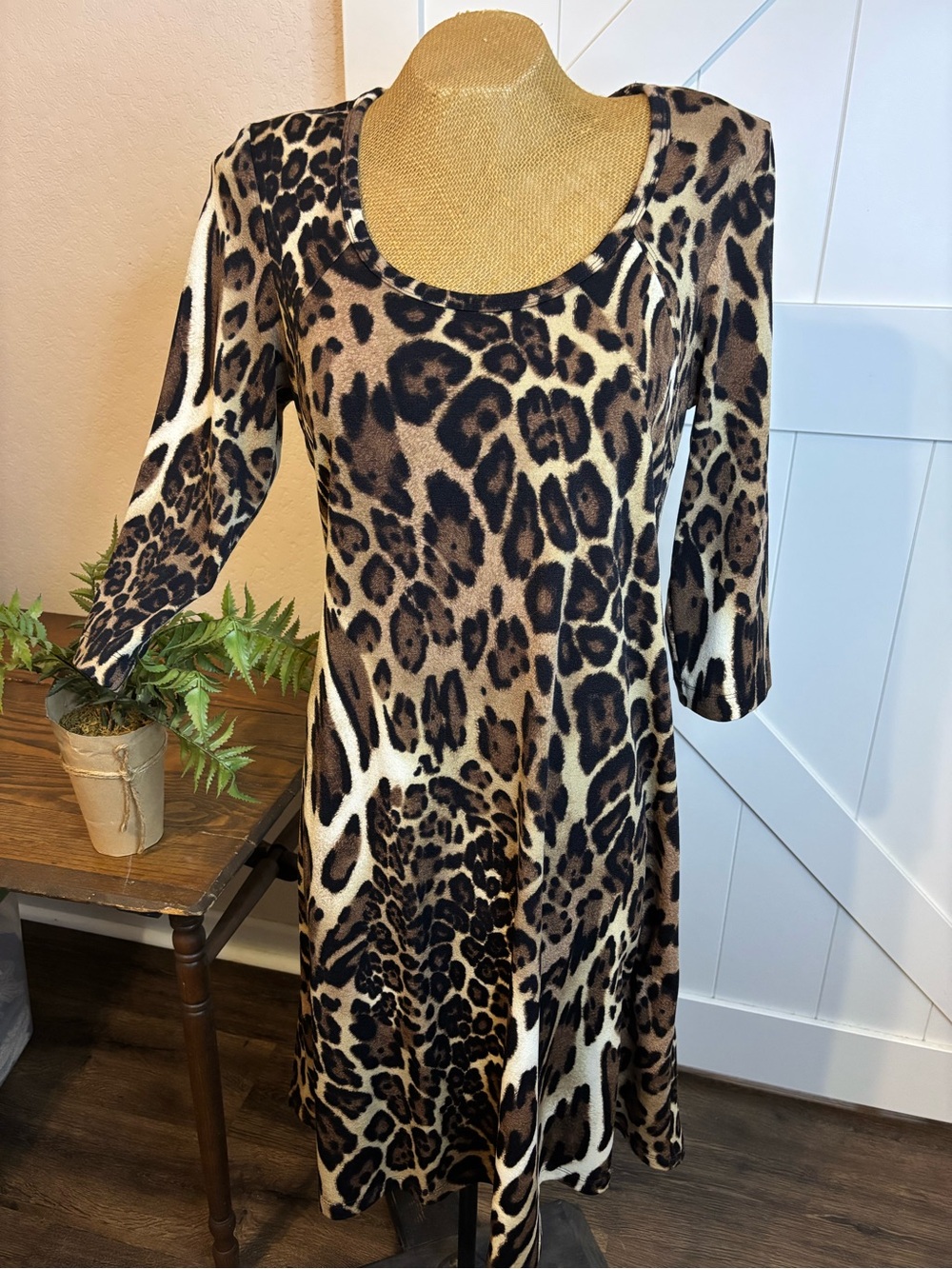 Roz & Ali Brown Leopard Print Long Sleeve Swing Dress